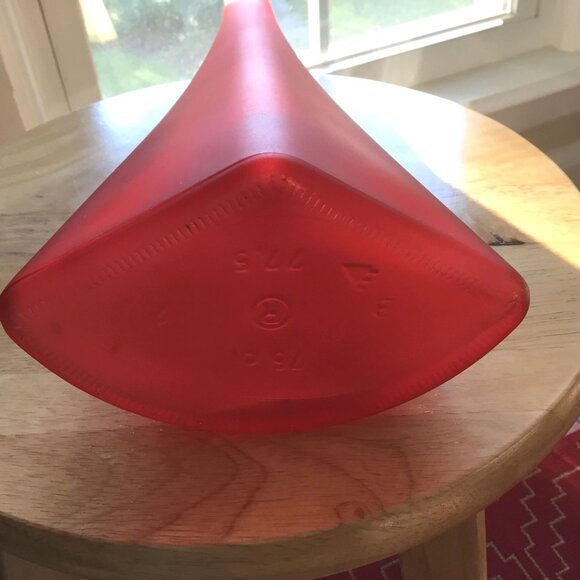 Pair VTG Asymmetrical Conical Frosted Glass Vases Red Teal Numbered Stamped 14" - Picture 10 of 10